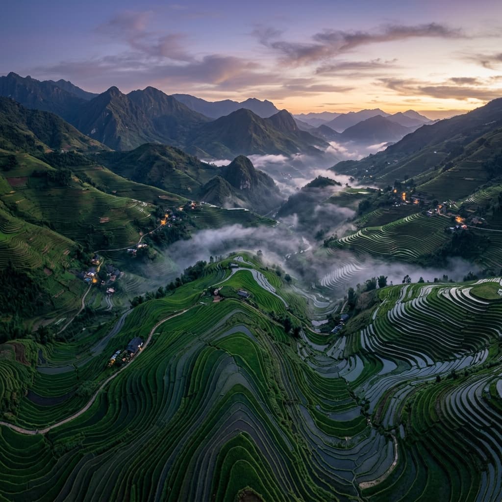 Aerial view of Sa Pa rice terraces in Vietnam — design your bespoke private tour
